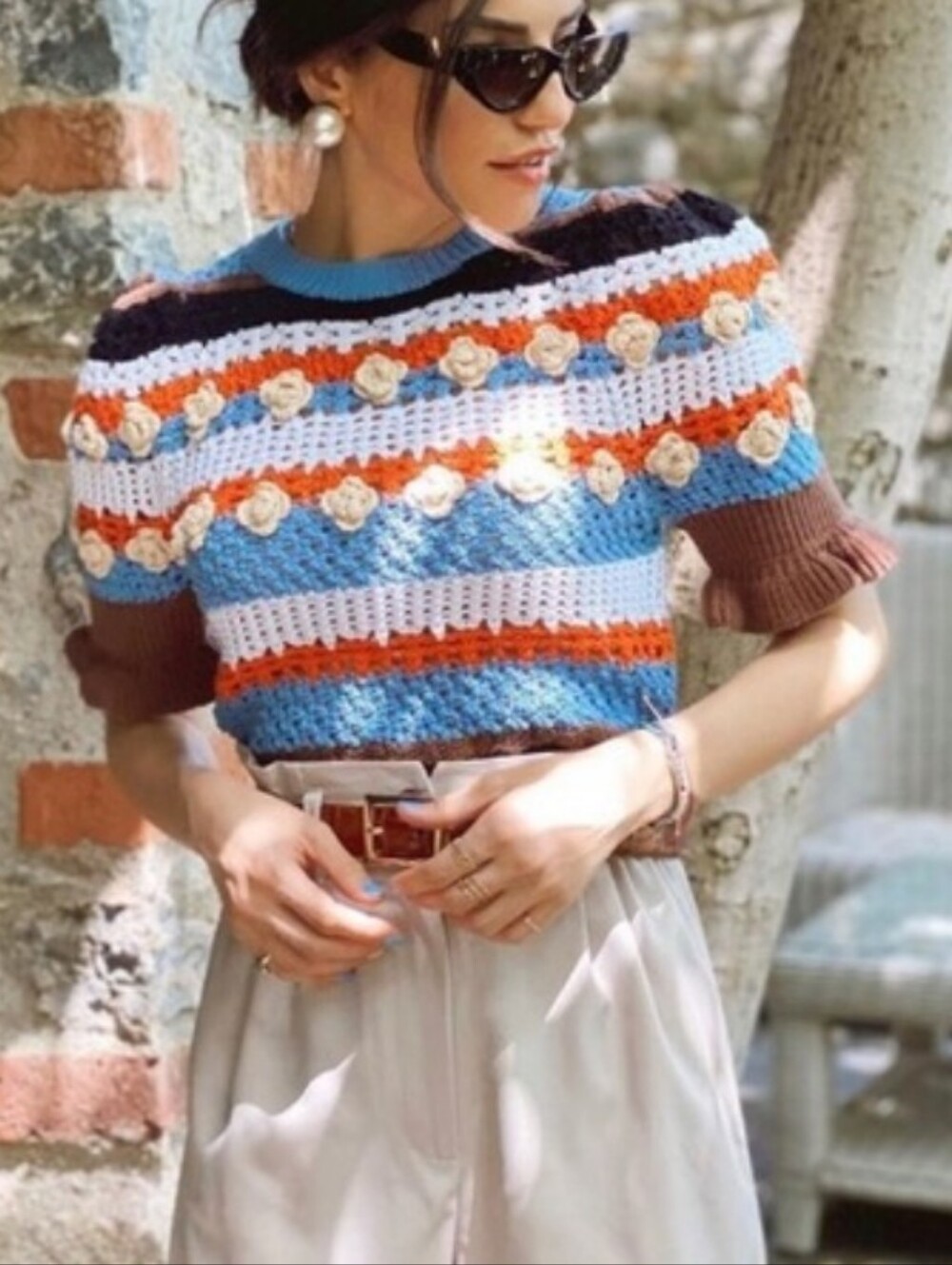Zara Women’s Boho Crochet Short Sleeve Sweater Boho Vintage-Inspired